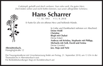 Traueranzeige von Hans Scharrer von Hersbrucker Zeitung