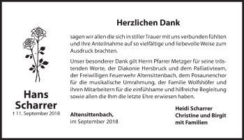 Traueranzeige von Hans Scharrer von Hersbrucker Zeitung
