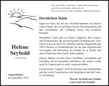 Traueranzeige von Helene Seybold von Hersbrucker Zeitung
