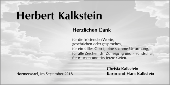 Traueranzeige von Herbert Kalkstein von Pegnitz-Zeitung