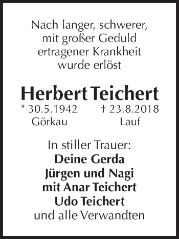 Traueranzeige von Herbert Teichert von Pegnitz-Zeitung