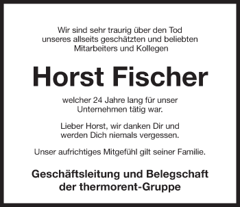 Traueranzeige von Horst Fischer von Der Bote