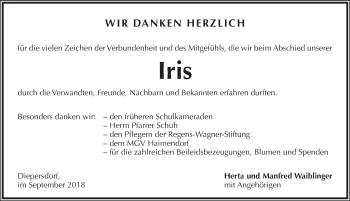 Traueranzeige von Iris Waiblinger von Pegnitz-Zeitung