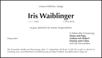 Traueranzeige von Iris Waiblinger von Pegnitz-Zeitung