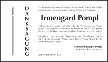 Traueranzeige von Irmengard Pompl von Pegnitz-Zeitung