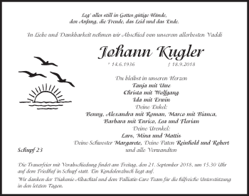 Traueranzeige von Johann Kugler von Hersbrucker Zeitung