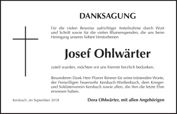 Traueranzeige von Josef Ohlwärter von Pegnitz-Zeitung