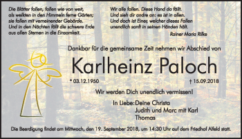 Traueranzeige von Karlheinz Paloch von Hersbrucker Zeitung