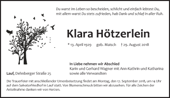 Traueranzeige von Klara Hötzerlein von Pegnitz-Zeitung