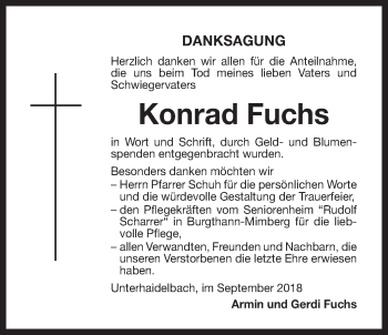 Traueranzeige von Konrad Fuchs von Der Bote