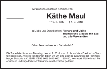 Traueranzeige von Käthe Maul von Der Bote