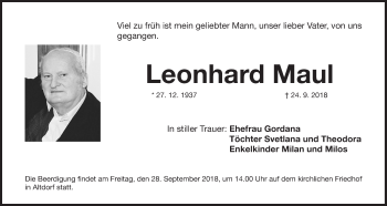 Traueranzeige von Leonhard Maul von Der Bote