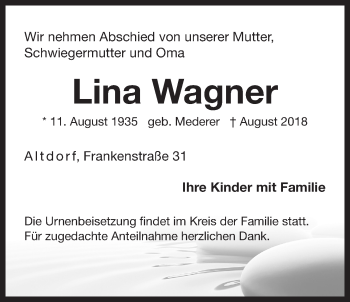 Traueranzeige von Lina Wagner von Der Bote