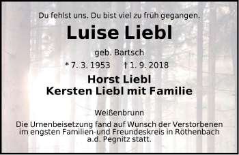 Traueranzeige von Luise Liebl von Der Bote