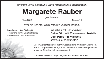 Traueranzeige von Margarete Rauber von Hersbrucker Zeitung