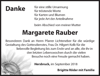 Traueranzeige von Margarete Rauber von Hersbrucker Zeitung