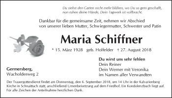 Traueranzeige von Maria Schiffner von Pegnitz-Zeitung