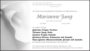 Traueranzeige von Marianne Jung von Pegnitz-Zeitung