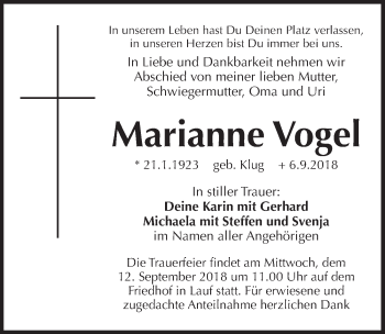 Traueranzeige von Marianne Vogel von Pegnitz-Zeitung