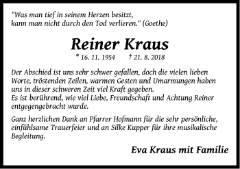 Traueranzeige von Reiner Kraus von Pegnitz-Zeitung