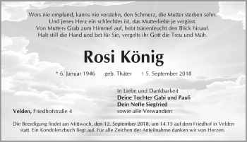 Traueranzeige von Rosi König von Hersbrucker Zeitung