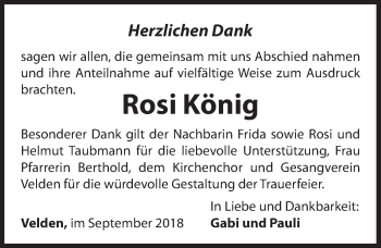 Traueranzeige von Rosi König von Hersbrucker Zeitung