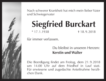Traueranzeige von Siegfried Burckart von Pegnitz-Zeitung