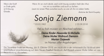 Traueranzeige von Sonja Ziemann von Hersbrucker Zeitung