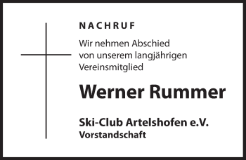 Traueranzeige von Werner Rummer von Hersbrucker Zeitung