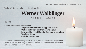 Traueranzeige von Werner Waiblinger von Der Bote