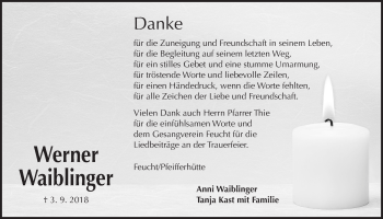 Traueranzeige von Werner Waiblinger von Der Bote