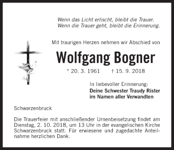 Traueranzeige von Wolfgang Bogner von Der Bote