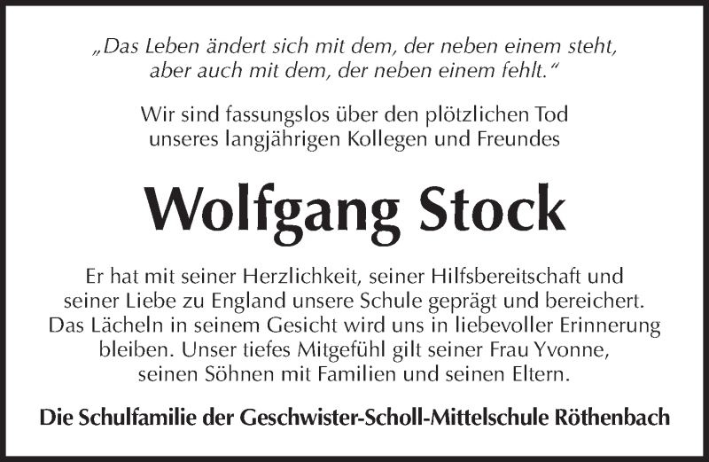  Traueranzeige für Wolfgang Stock vom 08.09.2018 aus Pegnitz-Zeitung