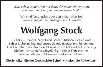 Traueranzeige von Wolfgang Stock von Pegnitz-Zeitung
