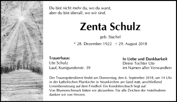 Traueranzeige von Zenta Schulz von Pegnitz-Zeitung