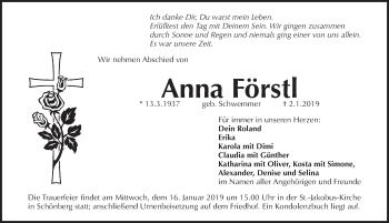 Traueranzeige von Anna Förstl von Pegnitz-Zeitung