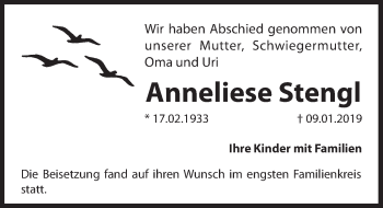 Traueranzeige von Anneliese Stengl von Hersbrucker Zeitung
