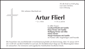 Traueranzeige von Artur Flierl von Pegnitz-Zeitung