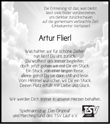 Traueranzeige von Artur Flierl von Pegnitz-Zeitung