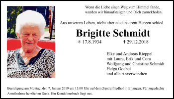 Traueranzeige von Brigitte Schmidt von Der Bote