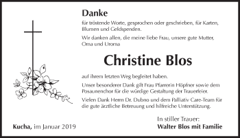 Traueranzeige von Christine Blos von Hersbrucker Zeitung