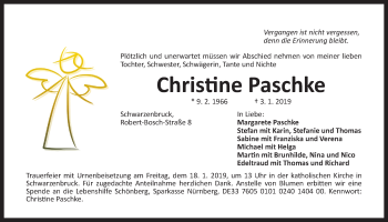 Traueranzeige von Christine Paschke von Der Bote