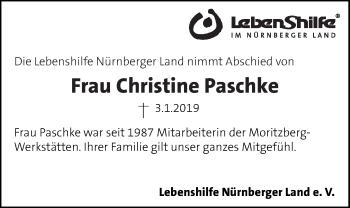 Traueranzeige von Christine Paschke von Der Bote