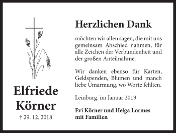 Traueranzeige von Elfriede Körner von Der Bote