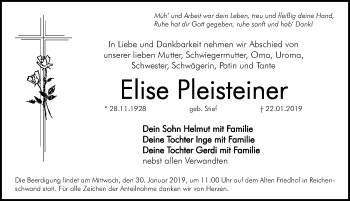 Traueranzeige von Elise Pleisteiner von Hersbrucker Zeitung
