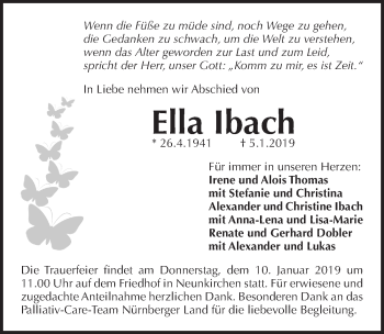 Traueranzeige von Ella Ibach von Pegnitz-Zeitung