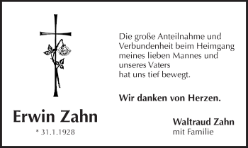 Traueranzeige von Erwin Zahn von Pegnitz-Zeitung