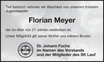 Traueranzeige von Florian Meyer von Pegnitz-Zeitung