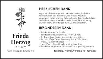 Traueranzeige von Frieda Herzog von Pegnitz-Zeitung