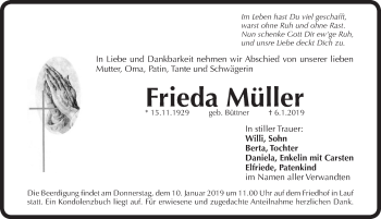 Traueranzeige von Frieda Müller von Pegnitz-Zeitung